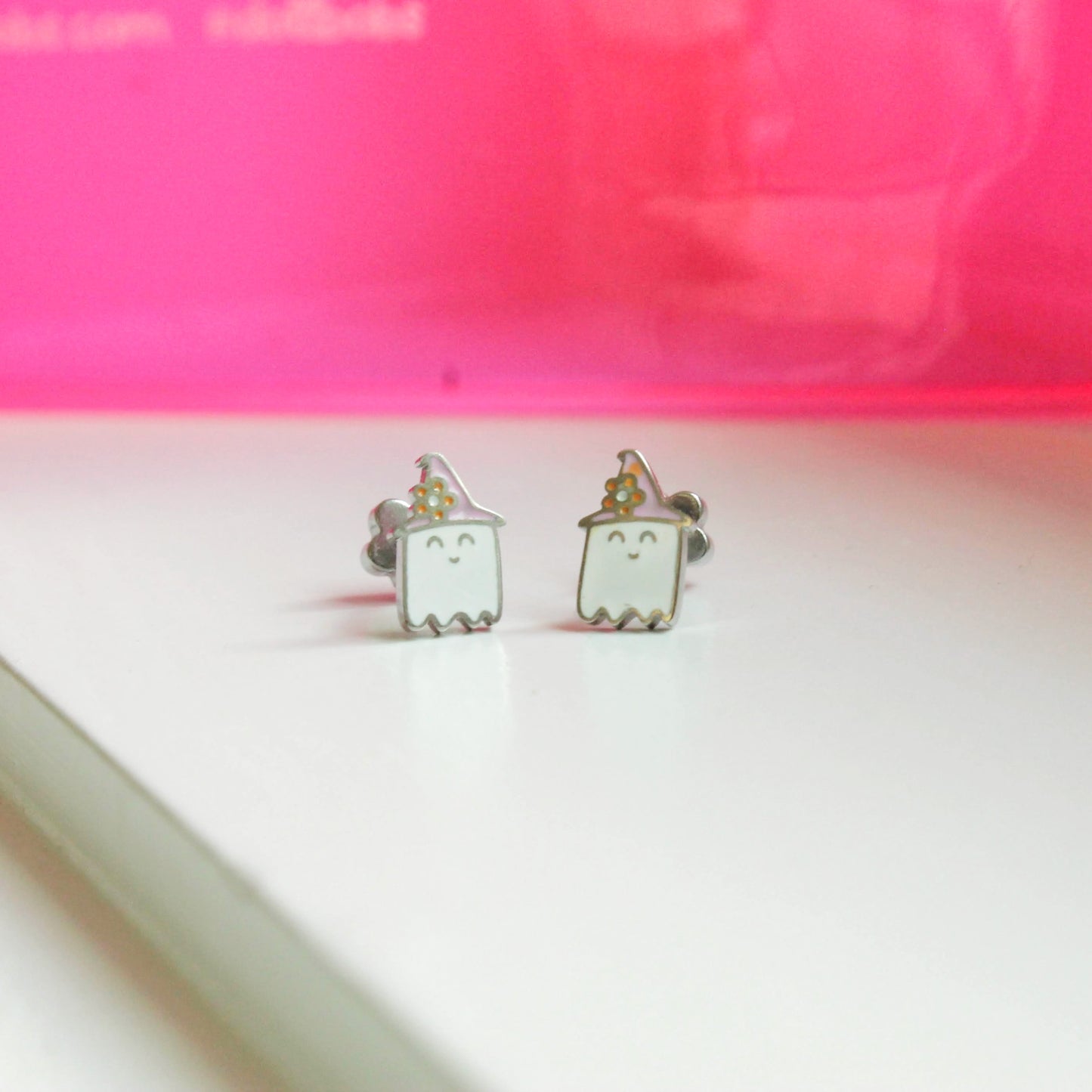 ghost witch stud earrings - Halloween stainless steel screwback earrings