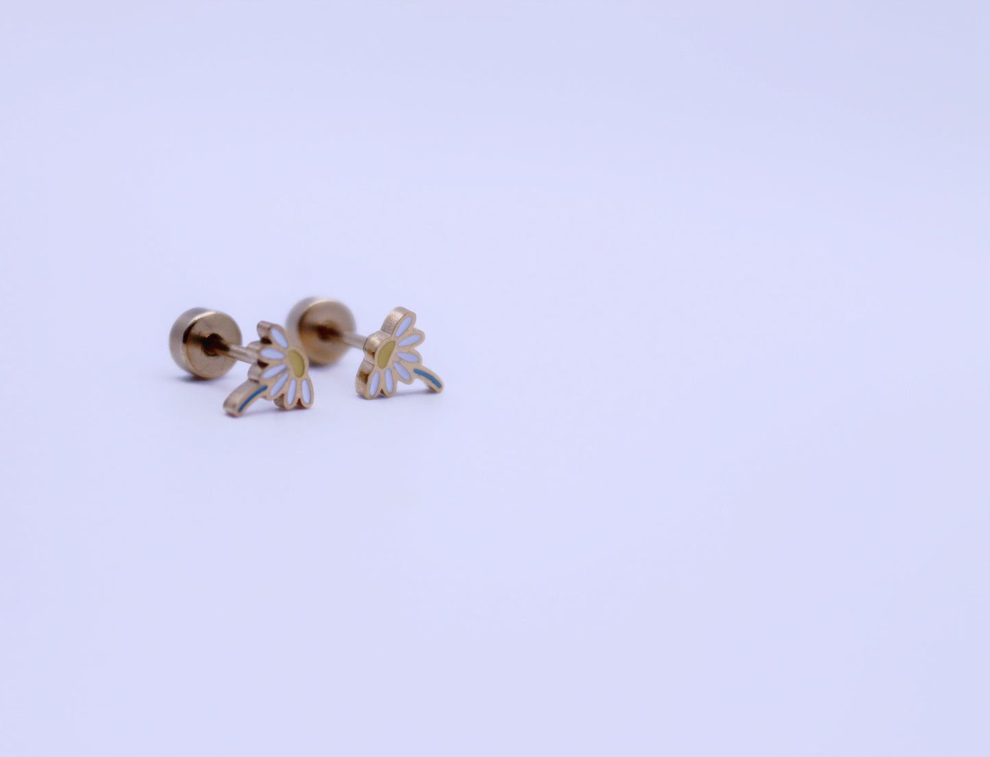 boho half daisy flower stud earrings white yellow green